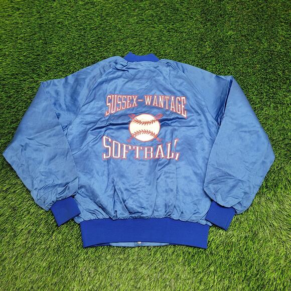 Vintage 90s Sussex-Wantage Jacket M 23x24 Blue Softball Baggy Boxy - Picture 1 of 15